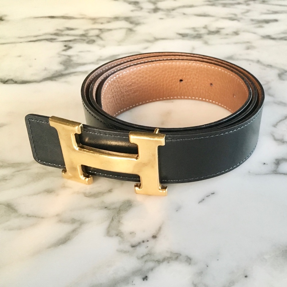 AUTHENTIC HERMES BELT - BLACK & GOLD - 85 CM